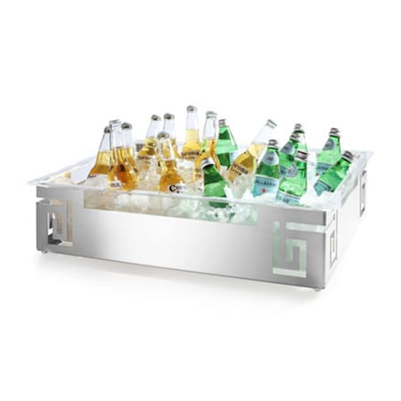 Rosseto Serving Solutions Large Spiral Style Rectangular Stainless Steel Ice Tub With Acrylic Insert SM213